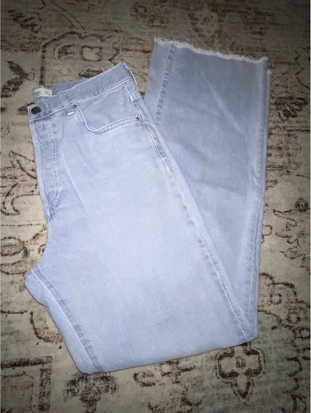 MNG Mango Denim Nora High-Waisted Straight Leg Jeans with Frayed Hem, Size